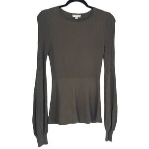 A Loves A Women's Olive Green Ribbed Long Sleeve Crew Neck Peplum Sweater Size S